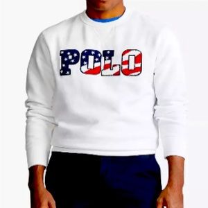 Polo Ralph Lauren Mens White USA Flag Fleece Crewneck Sweatshirt Sz. s